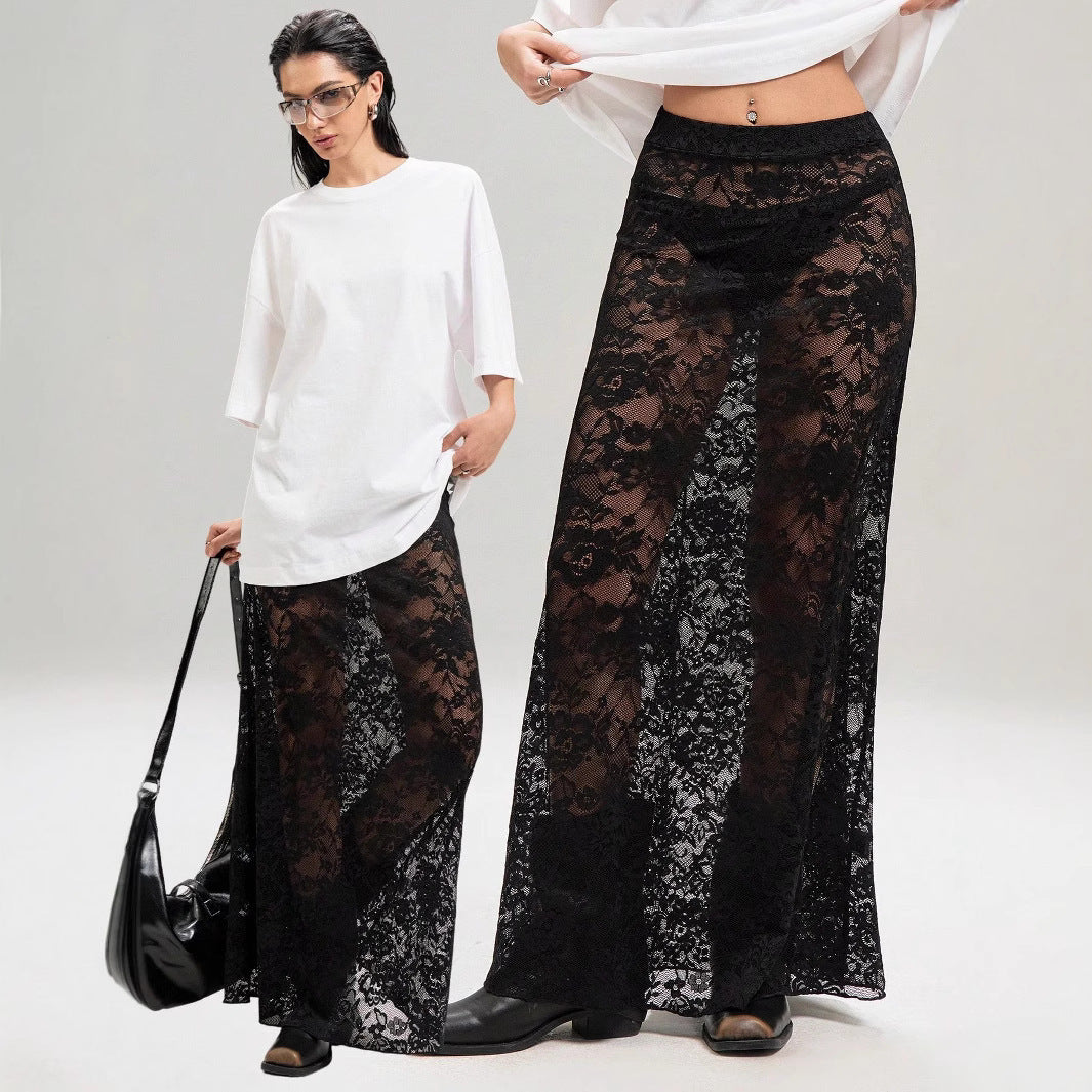 Slim-fit Sheath Street Fashion High Waist Lace Skirt
