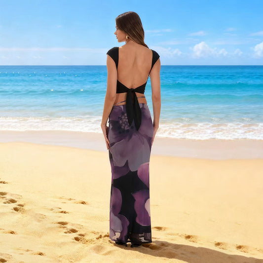 Summer Women's Beach Vacation Double-layer Tie-draped Skirt