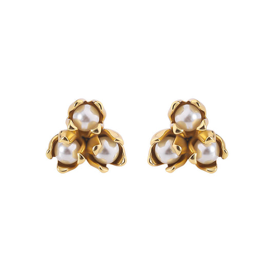 18K Gold Plated Stainless Steel Pearl Studs