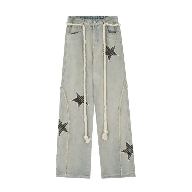 Retro Star Jeans Women's Straight Wide-leg Pants