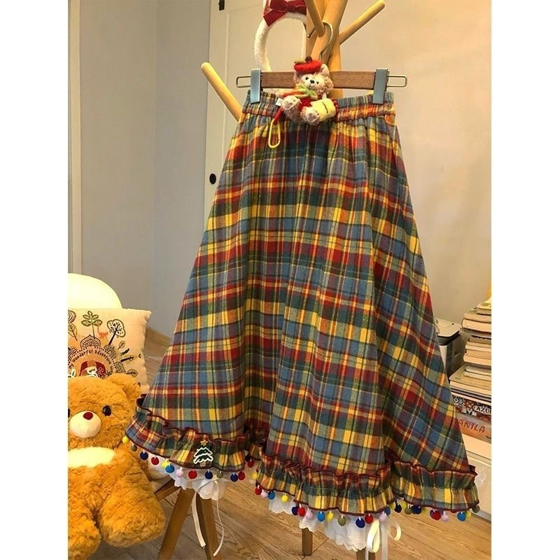 Women's Christmas Retro Color Plaid Skirt
