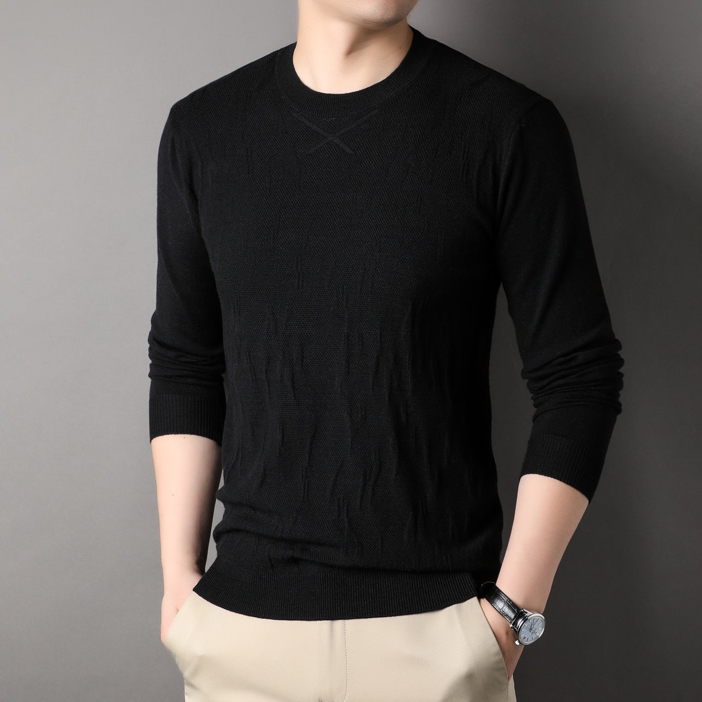 Spring And Autumn Middle-aged Men's Solid Color Sweater