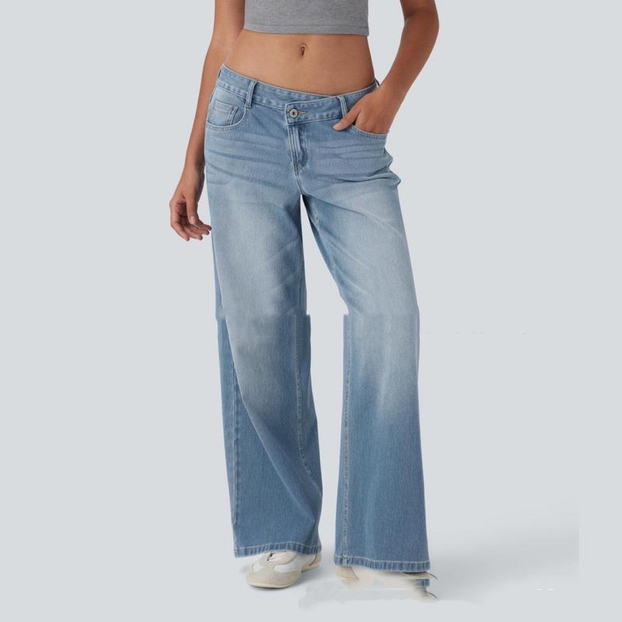 Low Waist Loose Buckle Loose Wide Leg Jeans