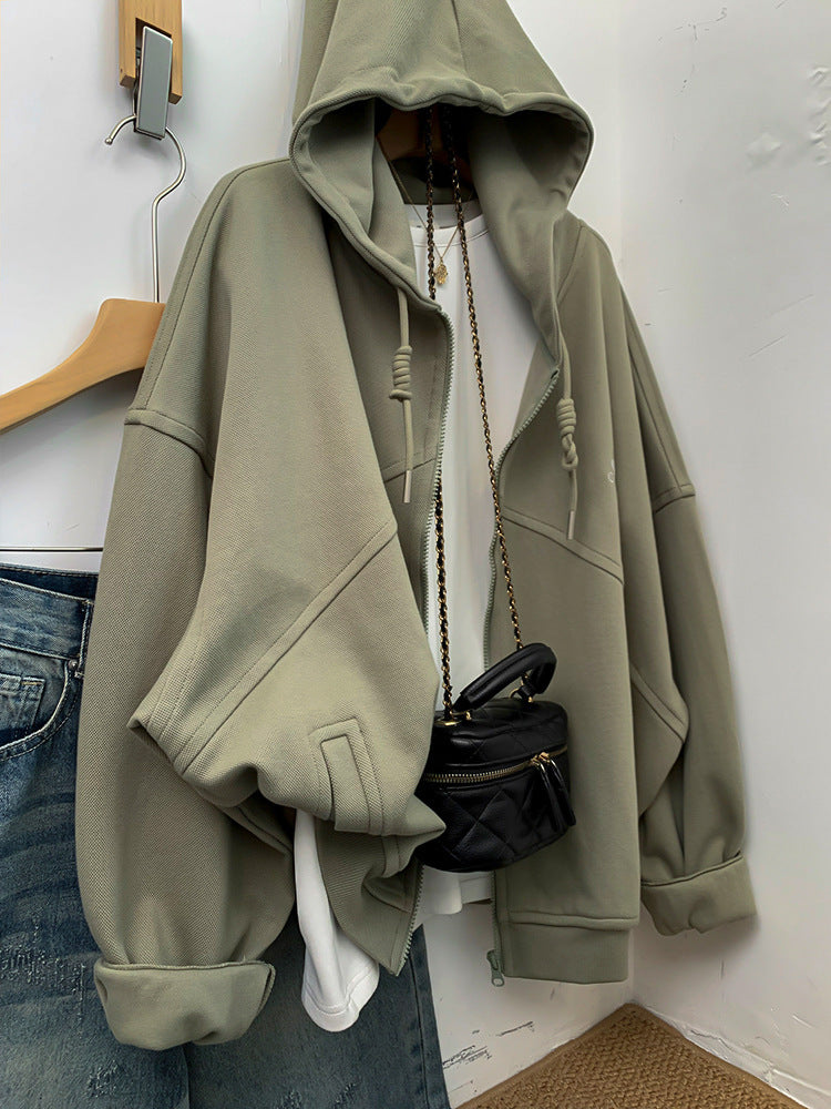 Extra Large Zipper Hooded Loose Coat
