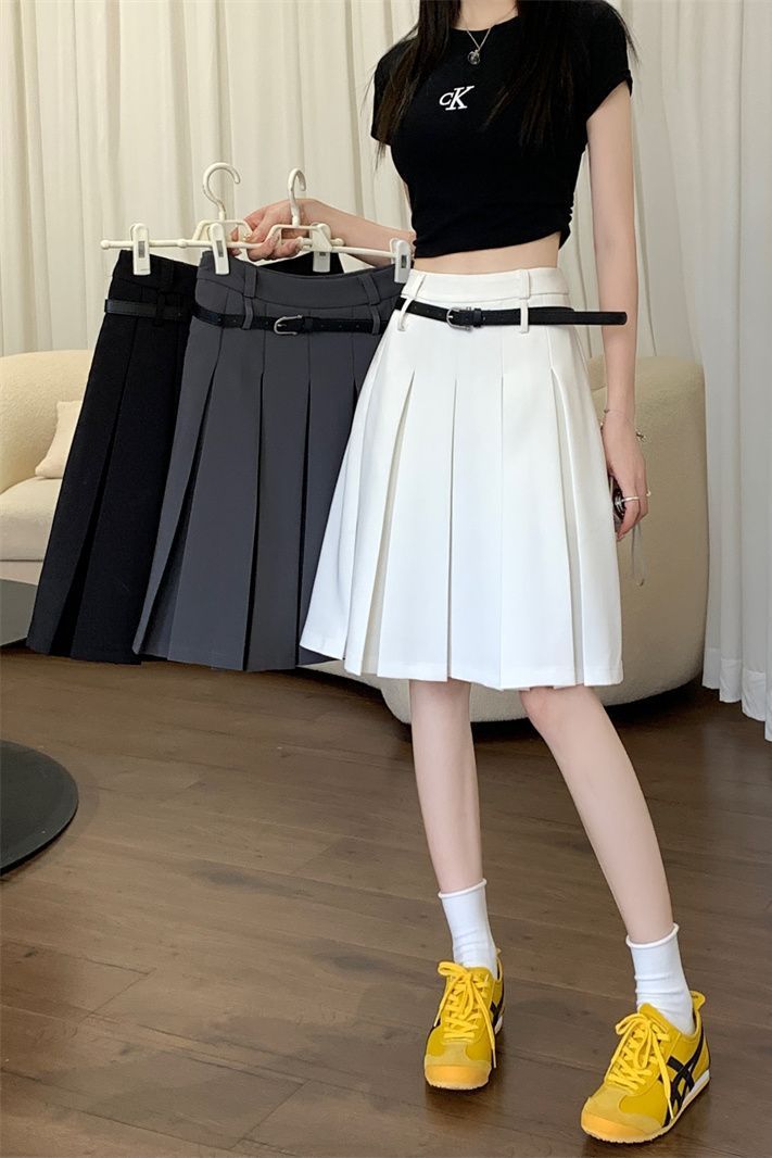 Large Size Gray Skirt Women's High Waist Slimming Line Skirt