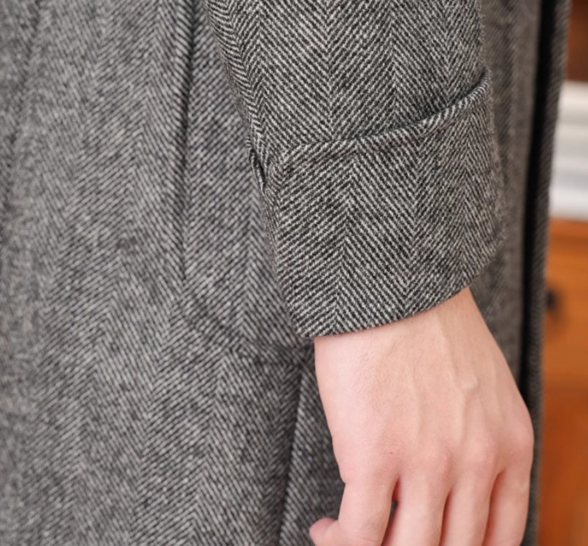 Luxury Men's Double-Breasted Wool Coat | Herringbone Italian Polo Style