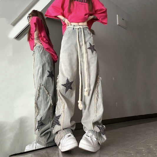 Retro Star Jeans Women's Straight Wide-leg Pants