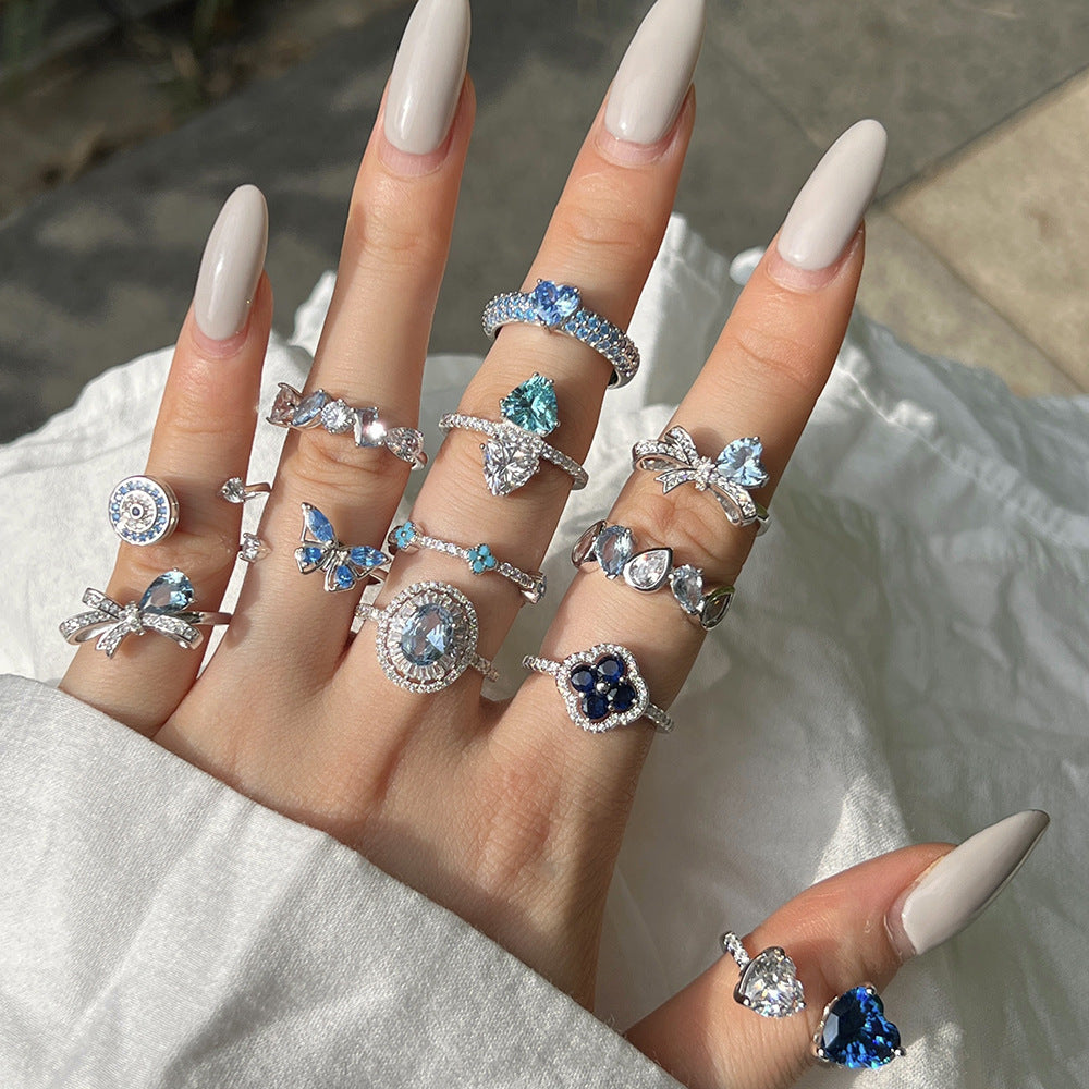 Women's Fashion S925 Sterling Silver Sea Blue Zircon Ring
