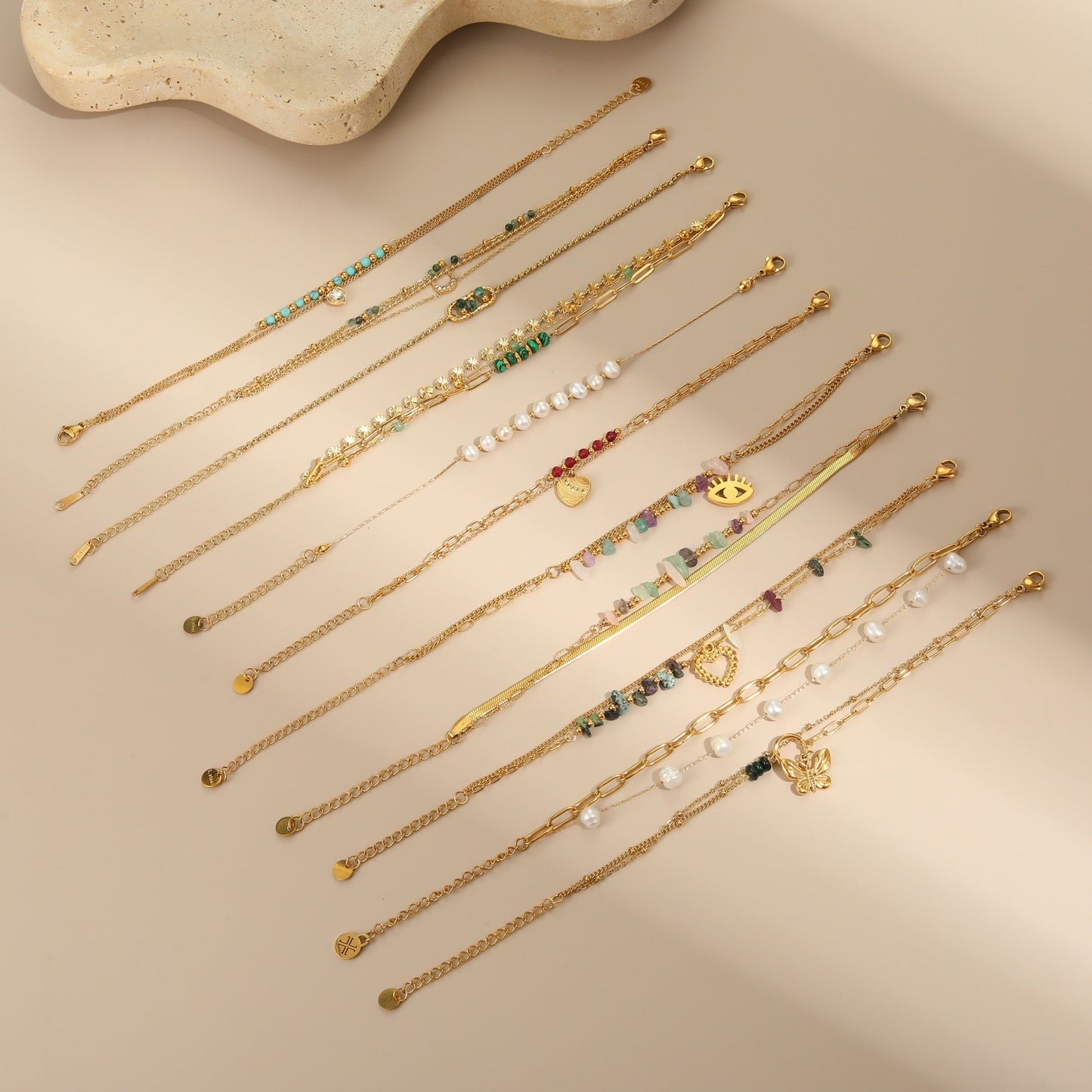 Durable Niche Ins Stainless Steel Natural Stone/Pearl Bangle