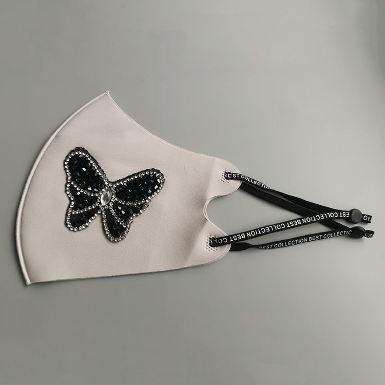 Rhinestone Smiley Butterfly Pattern Sun Block Face Mask