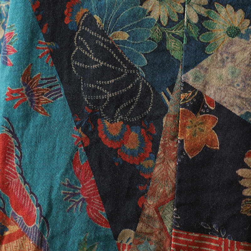 Women's Retro Print Cotton Cardigan Coat