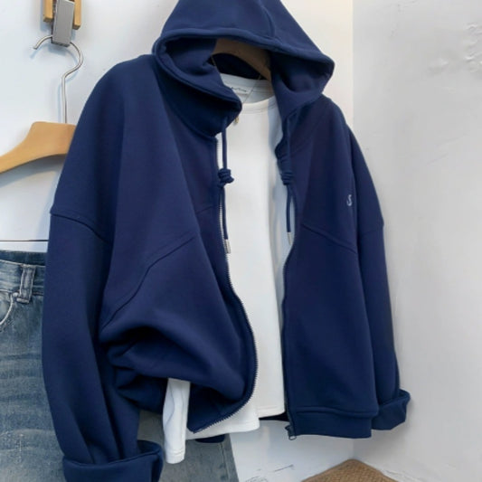 Extra Large Zipper Hooded Loose Coat